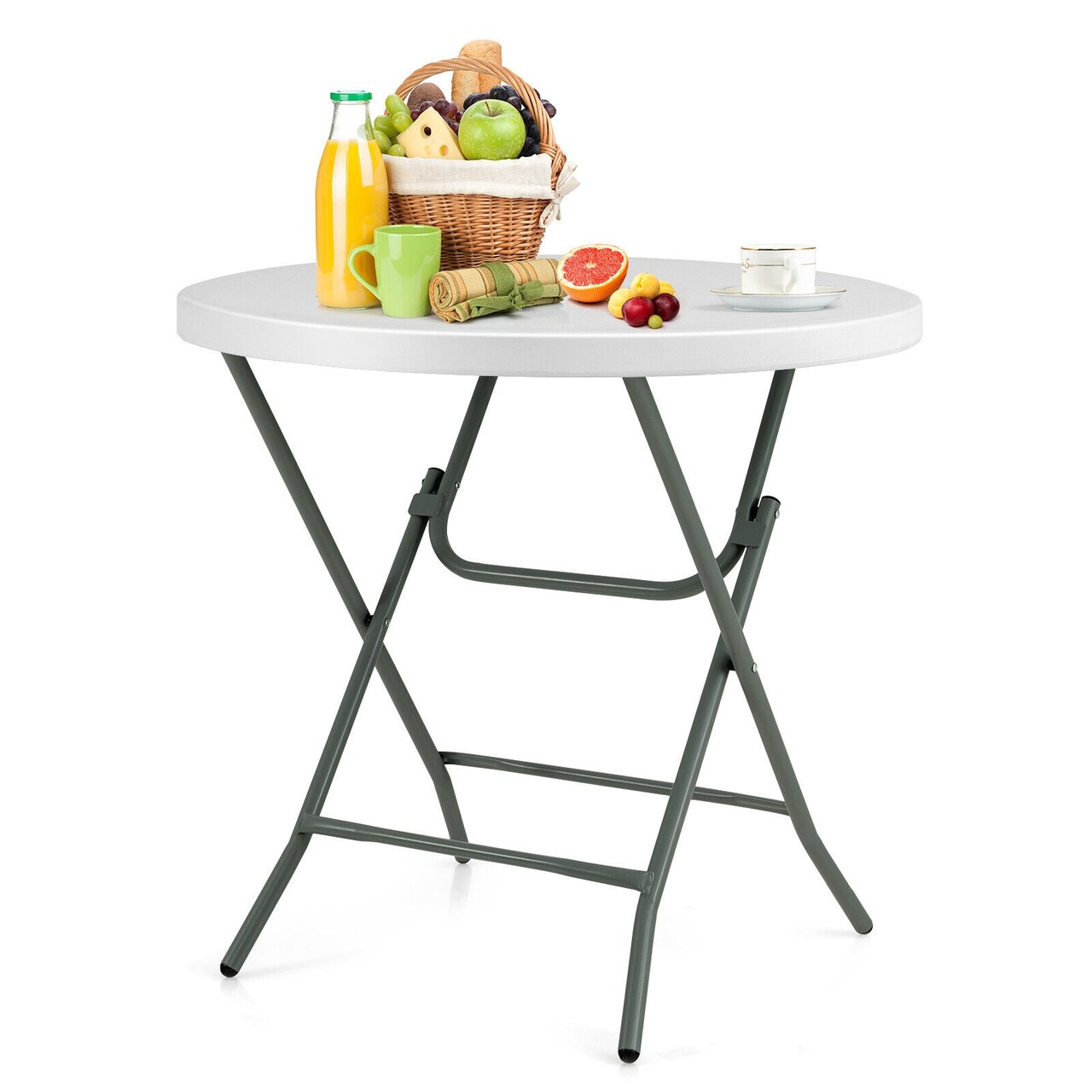 White Grey HDPE Round Folding Table Portable Outdoor Picnic Camping Table 600 lbs
